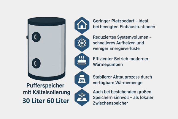 Kleine Pufferspeicher mit Wärmepumpen – warum 30 und 60 Liter oft genau richtig sind - Pufferspeicher 30–60 l für Wärmepumpen | Effizient heizen &amp; kühlen