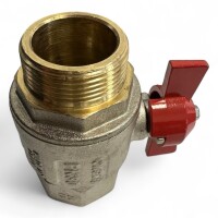 Kugelhahn aus vernickeltem Messing – 1 1/4" IG x 1 1/4" AG, roter Flügelgriff